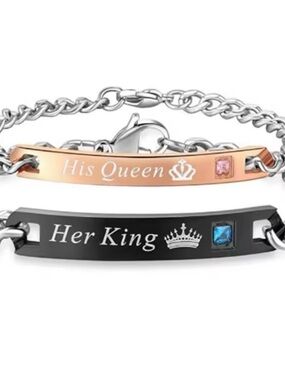 His Queen & Her King Couple Bracelet Set - Rose Gold and Black